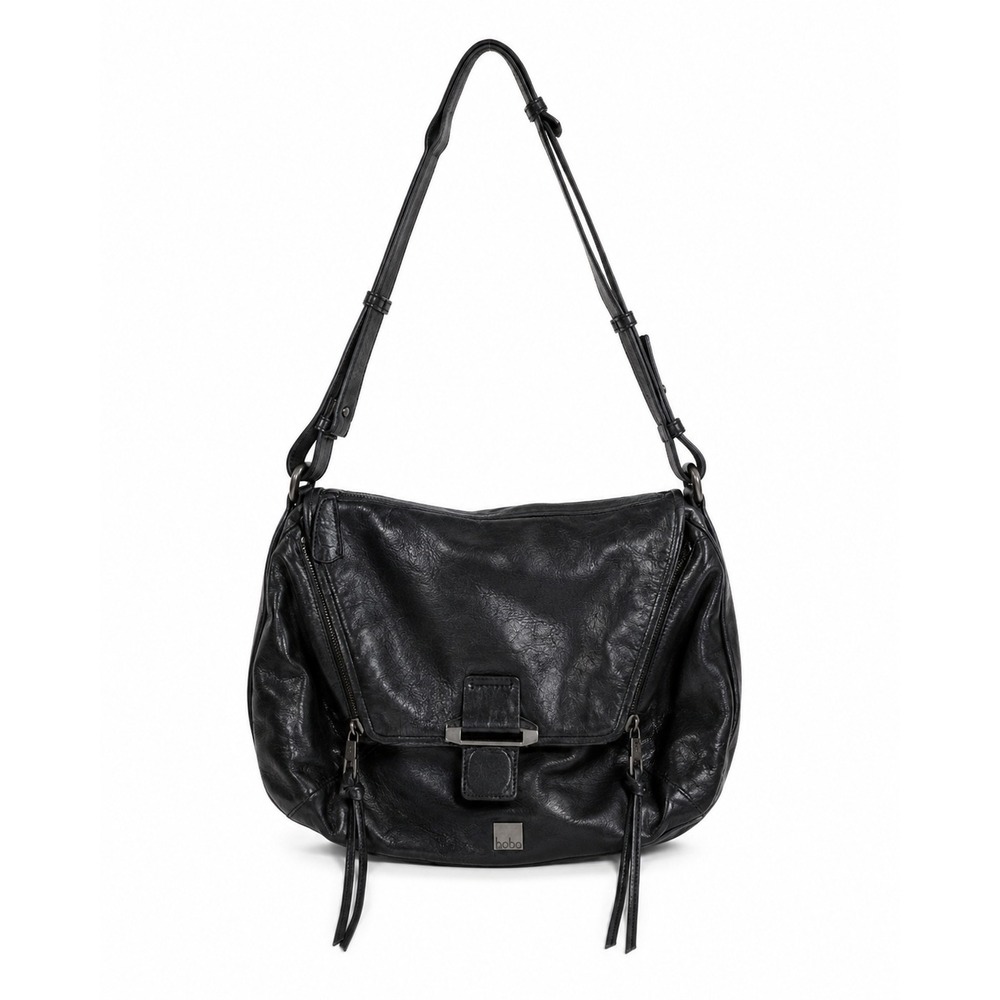 Kooba Black Leather Crossbody Bag Adjustable Strap Zippers Tassels Hobo Flap